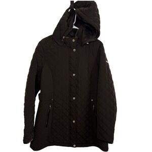 Laundry By Shelli Segal Brown Gold Quilted‎ Hooded Faux Fur Lined Winter Coat XL